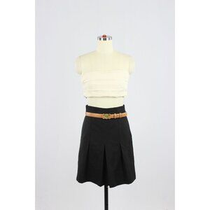 CELINE Black 100% Wool Twill Box Pleated A-Line Skirt, Size 36/S